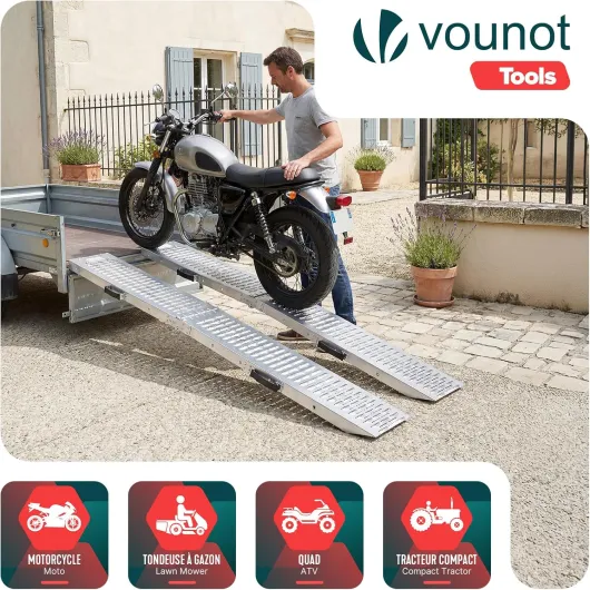 ® 2 x Rampe Pliable de Chargement 400kg Rampe Moto Tracteur Remorque Accès Véhicule Taille 160x22.5x4.5cm 160cm 2pcs