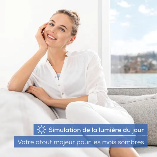 TL 95 Lampe de luminothérapie, simulation de la lumière du jour, 14 000 Lux, dispositif médical, lampe de luminothérapie en cas de troubles dus au manque de lumière, technologie LED SunLike 14 000 lux avec minuterie et variateur