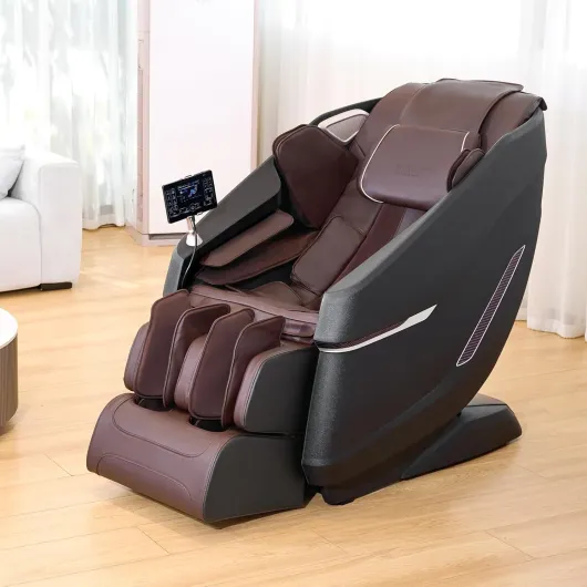 Fauteuil de Massage avec Piste SL Flexible, Masseur Shiatsu 3D Complet du Corps, Zéro Gravité, 10 à 18 Modes Automatiques, Chauffage, Haut-Parleur Bluetooth, Coussin d’Air, et Écran Tactile