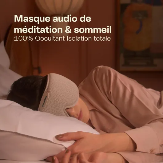 Band Ultimate - Casque Sommeil Bluetooth 5.2 - Masque Nuit 100% occultant - Thérapie Sonore, Accès gratuit Histoires Hypnotiques, Méditations Guidées - Sans Fils, Ajustable - Câble Magnétique